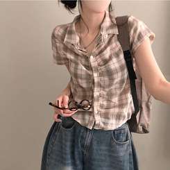シャツ シャーリングチェック半袖シャツ MINT