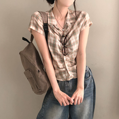 シャツ シャーリングチェック半袖シャツ MINT