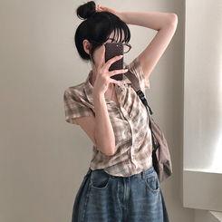 シャツ シャーリングチェック半袖シャツ MINT