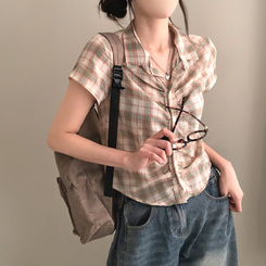 シャツ シャーリングチェック半袖シャツ MINT