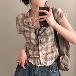 シャツ シャーリングチェック半袖シャツ MINT