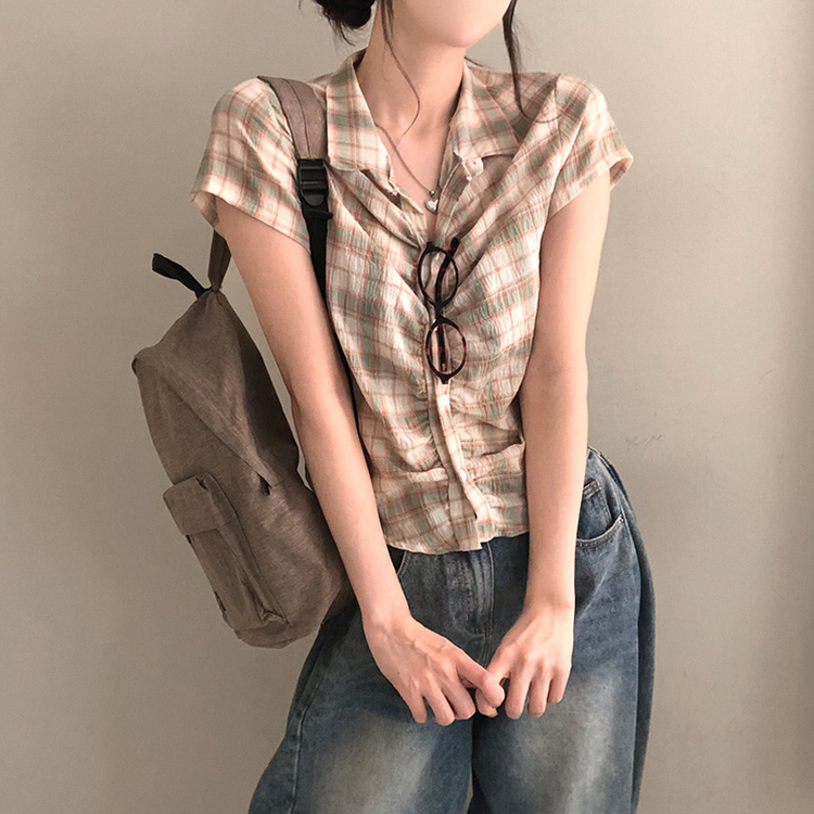 シャーリングチェック半袖シャツ MINT