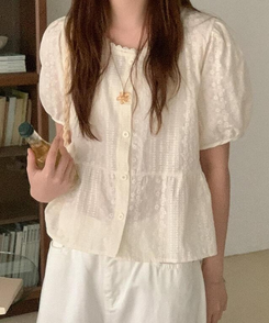ブラウス フラワー刺繍ブラウス BEIGE