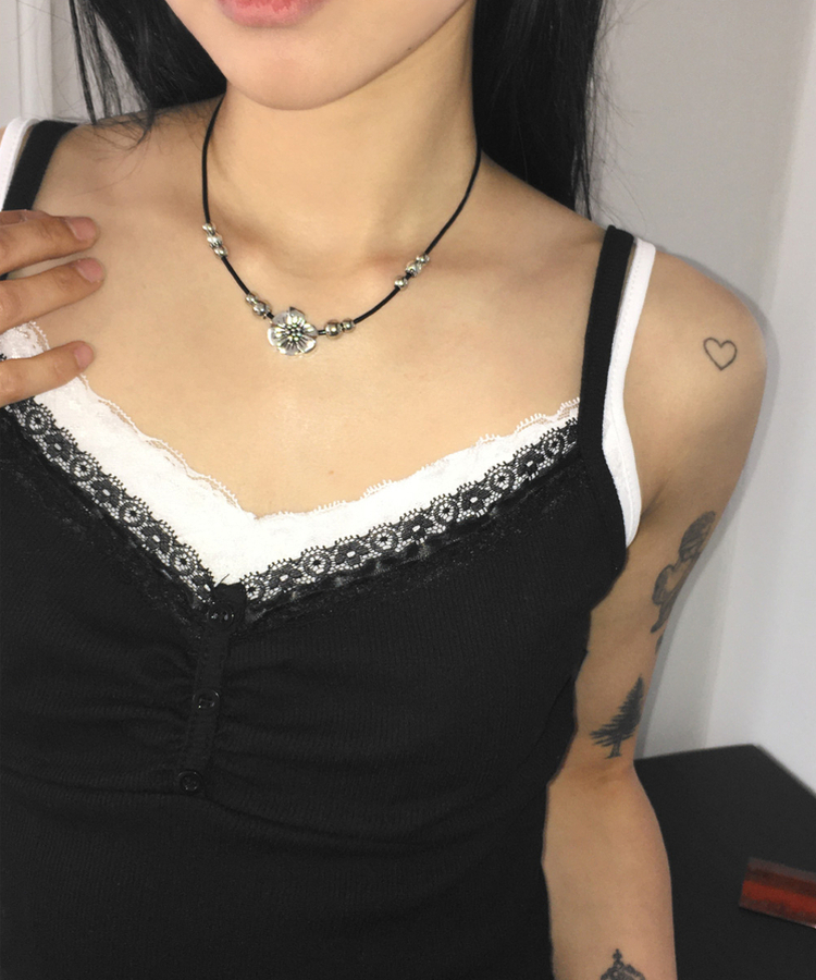 フラワーペンダントロープネックレス SILVER