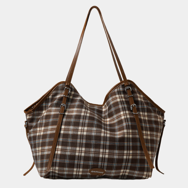 チェックバックルビッグショルダーバッグ BROWN