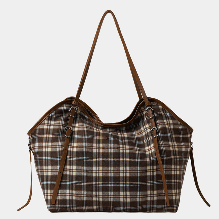 チェックバックルビッグショルダーバッグ BROWN
