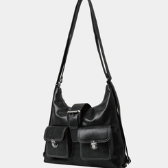 バックバッグ・スクールバッグ ツーポケットバックルショルダーバックパック BLACK