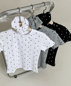 【シュシュ付き】ハートドット半袖Tシャツ