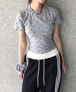 【シュシュ付き】ハートドット半袖Tシャツ MERANGE GRAY
