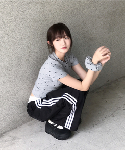【シュシュ付き】ハートドット半袖Tシャツ MERANGE GRAY