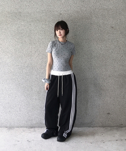 【シュシュ付き】ハートドット半袖Tシャツ MERANGE GRAY
