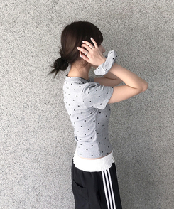 【シュシュ付き】ハートドット半袖Tシャツ MERANGE GRAY