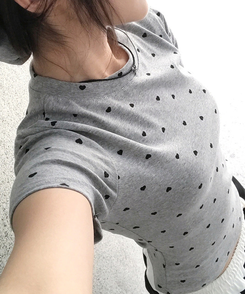 【シュシュ付き】ハートドット半袖Tシャツ MERANGE GRAY