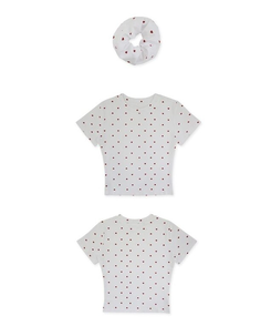 【シュシュ付き】ハートドット半袖Tシャツ