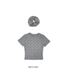 【シュシュ付き】ハートドット半袖Tシャツ