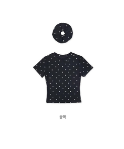 【シュシュ付き】ハートドット半袖Tシャツ