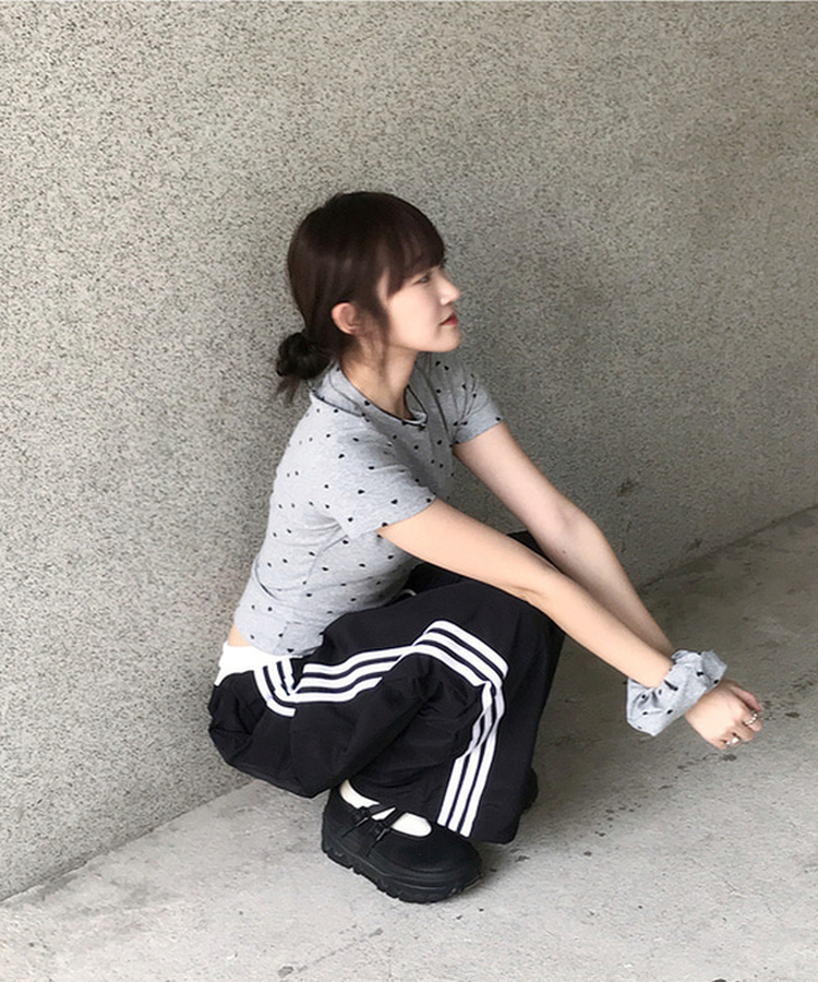 【シュシュ付き】ハートドット半袖Tシャツ MERANGE GRAY