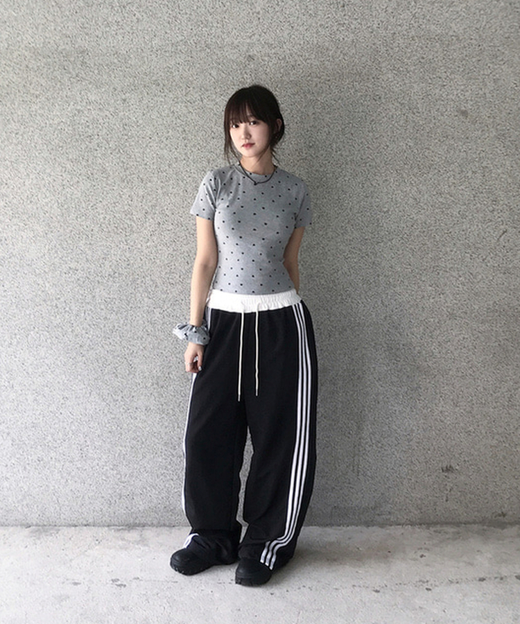 【シュシュ付き】ハートドット半袖Tシャツ MERANGE GRAY