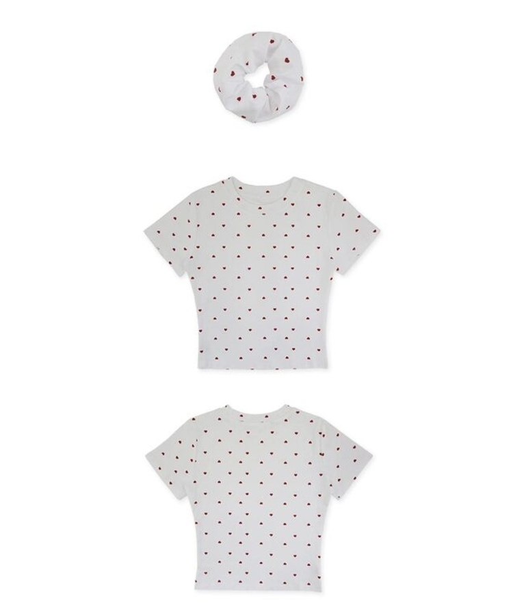 【シュシュ付き】ハートドット半袖Tシャツ