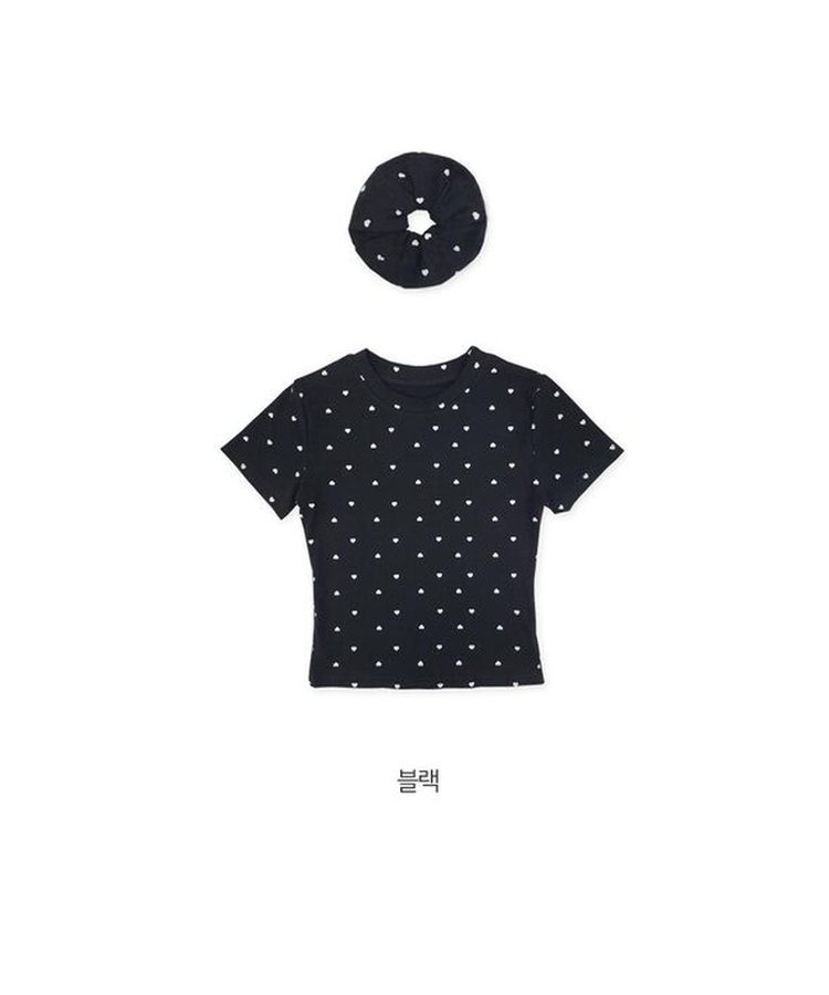 【シュシュ付き】ハートドット半袖Tシャツ