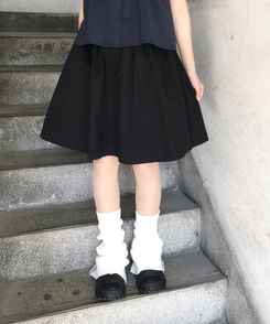 シャーリングコットンミディスカート BLACK