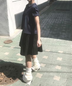 シャーリングコットンミディスカート BLACK