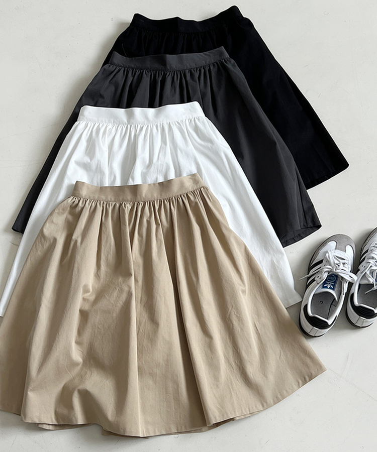 シャーリングコットンミディスカート