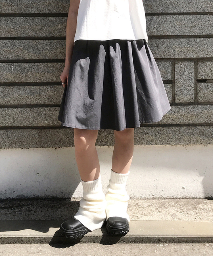 シャーリングコットンミディスカート CHARCOAL