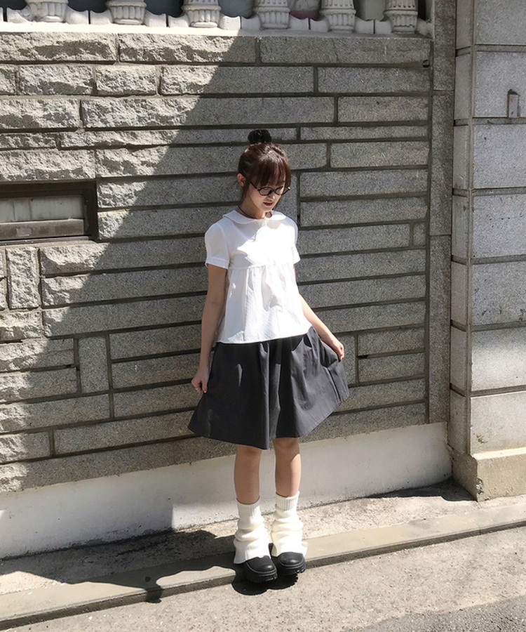 シャーリングコットンミディスカート CHARCOAL