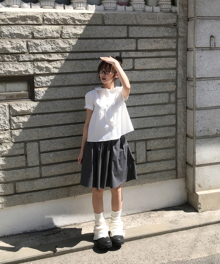 シャーリングコットンミディスカート CHARCOAL