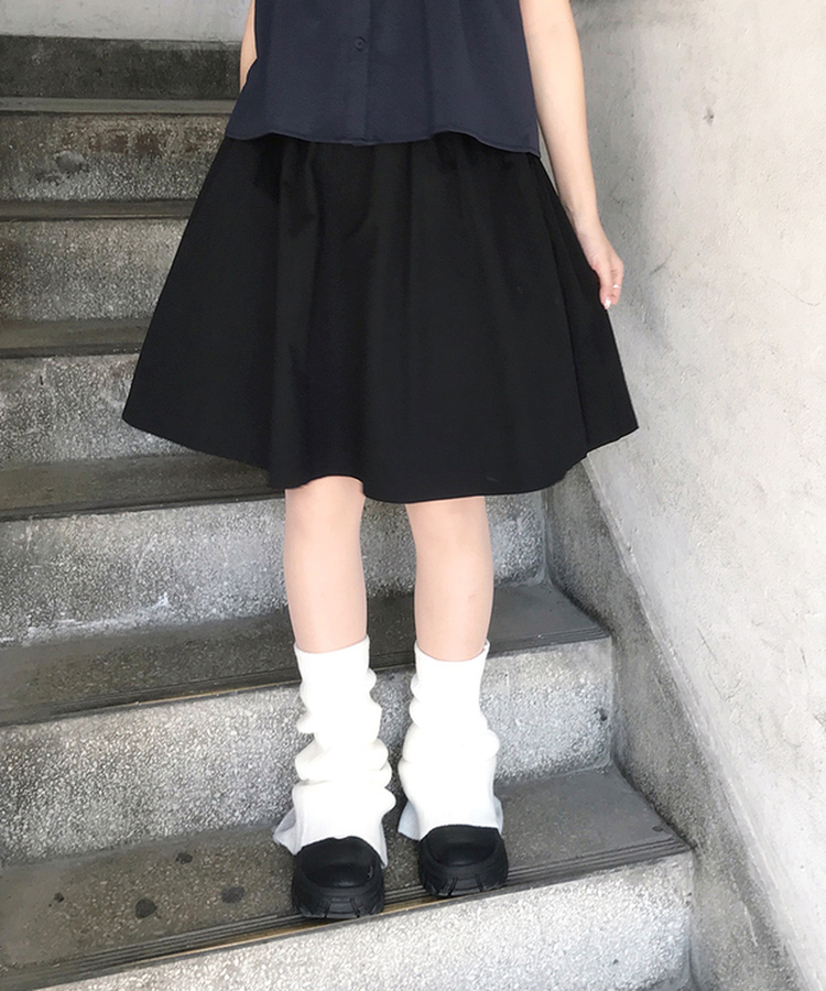 シャーリングコットンミディスカート BLACK