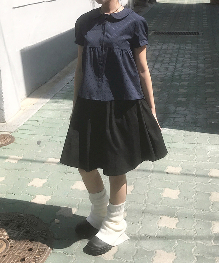 シャーリングコットンミディスカート BLACK