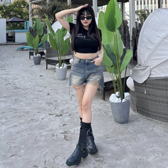 半袖Tシャツ マルチレターストリングミニクロップ BLACK