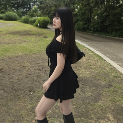 ツーピース マフラー付きツーピースTシャツ BLACK