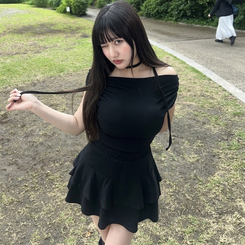 ツーピース マフラー付きツーピースTシャツ BLACK