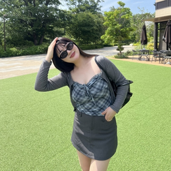 カーディガン フォレストチェックキャミセット GRAY