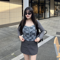 カーディガン フォレストチェックキャミセット GRAY
