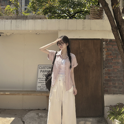シャツ ロールアップチェックシャツ PINK