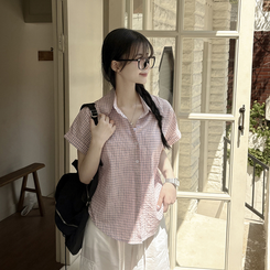 シャツ ロールアップチェックシャツ PINK