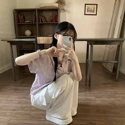 シャツ ロールアップチェックシャツ PINK