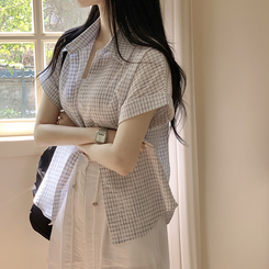 シャツ ロールアップチェックシャツ IVORY
