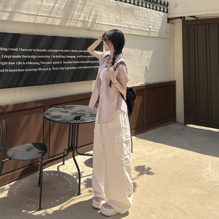 ロールアップチェックシャツ PINK
