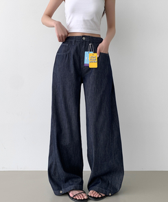 デニム 【丈別】クーリングスナップワイドデニムパンツ DARK DENIM