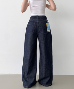 デニム 【丈別】クーリングスナップワイドデニムパンツ DARK DENIM