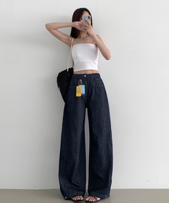 デニム 【丈別】クーリングスナップワイドデニムパンツ DARK DENIM