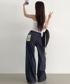 デニム 【丈別】クーリングスナップワイドデニムパンツ DARK DENIM