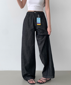 デニム 【丈別】クーリングスナップワイドデニムパンツ BLACK