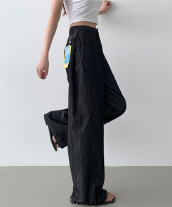 デニム 【丈別】クーリングスナップワイドデニムパンツ BLACK