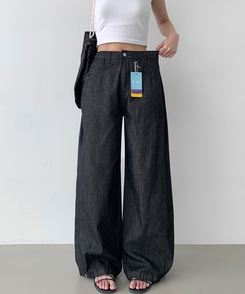 デニム 【丈別】クーリングスナップワイドデニムパンツ BLACK
