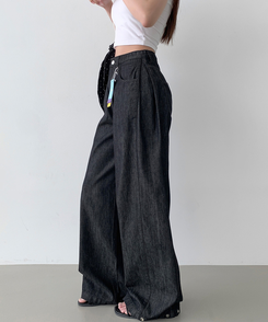 デニム 【丈別】クーリングスナップワイドデニムパンツ BLACK